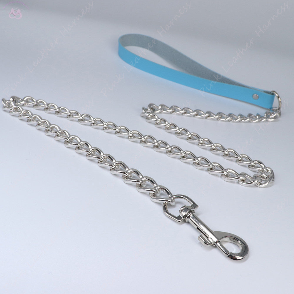 Leather Chained Leash Blue