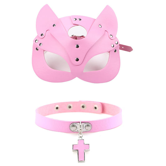 Leather Cat Mask & Choker Pink