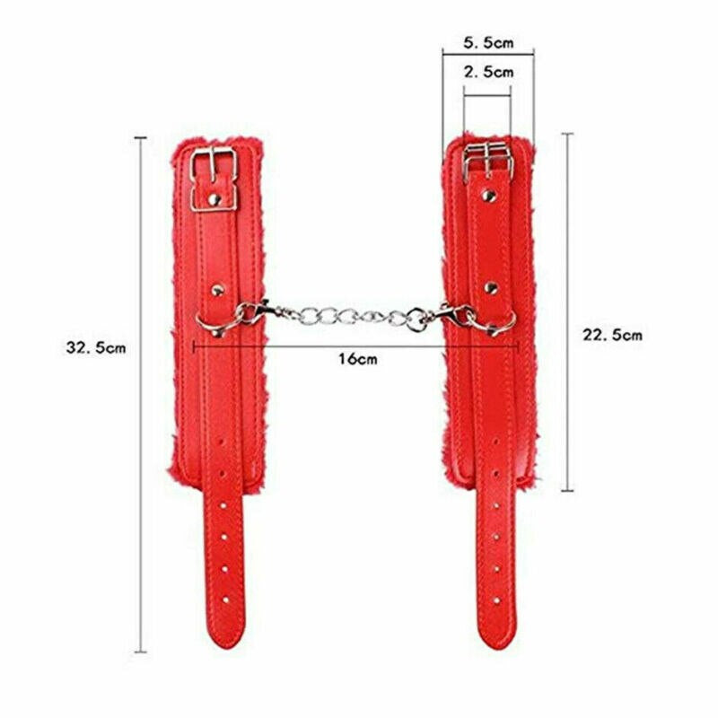 Fur lined Bondage Handcuffs with Chains Measurements