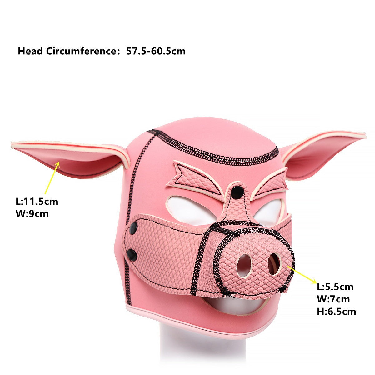 Pink Leather Pig Mask Measurements