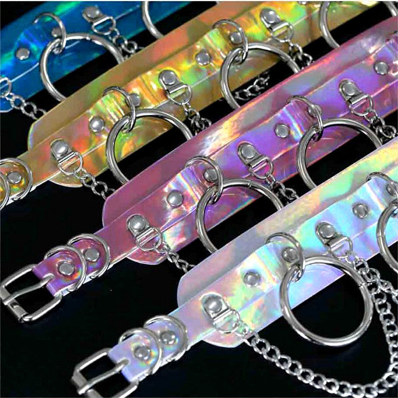 Holographic Ringed Chain Collar Close Up
