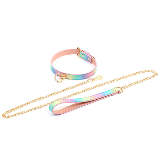 Pastel Rainbow Choker With Chained Leash Overview