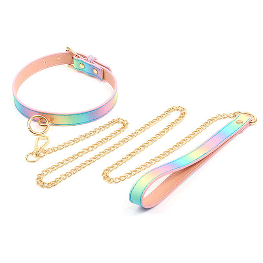 Pastel Rainbow Choker With Chained Leash
