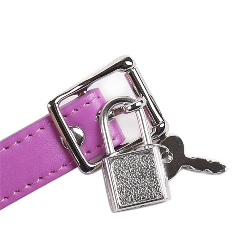 Purple Leather Choker Locket and Key Close Up