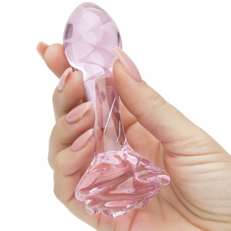 Handing Grabbing Rose Glass Butt Plug