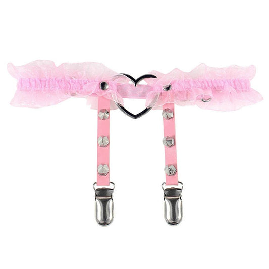 Ruffled Heart Pink Garter Belt