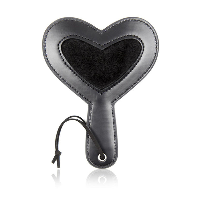 Leather Black Heart Paddle With Fur Center