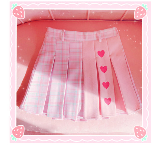 Red Heart Pink Pleated Skirt Front Side