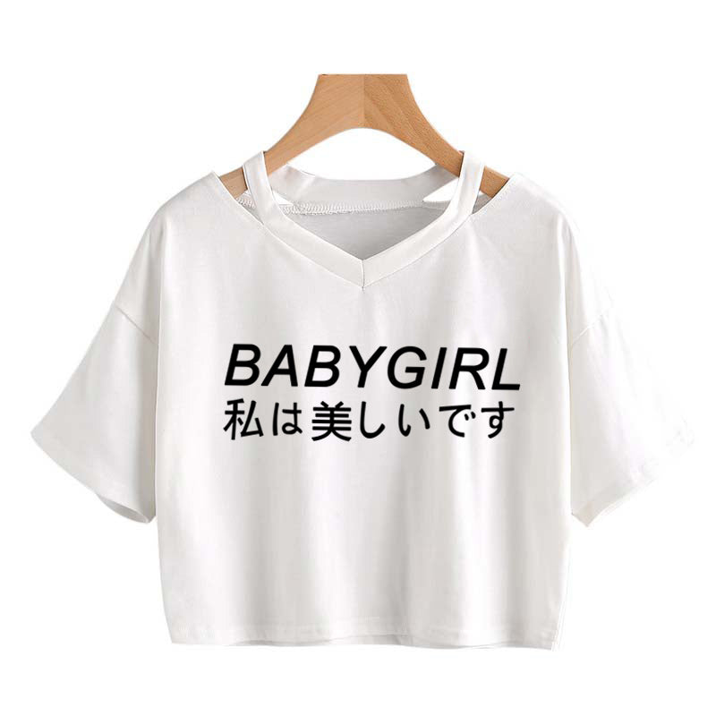Babygirl Harajuku Crop Top White With Black Letters