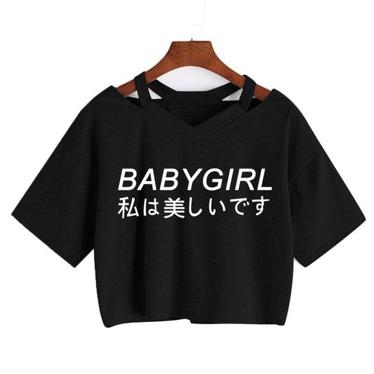 Babygirl Harajuku Crop Top Black With White Letters