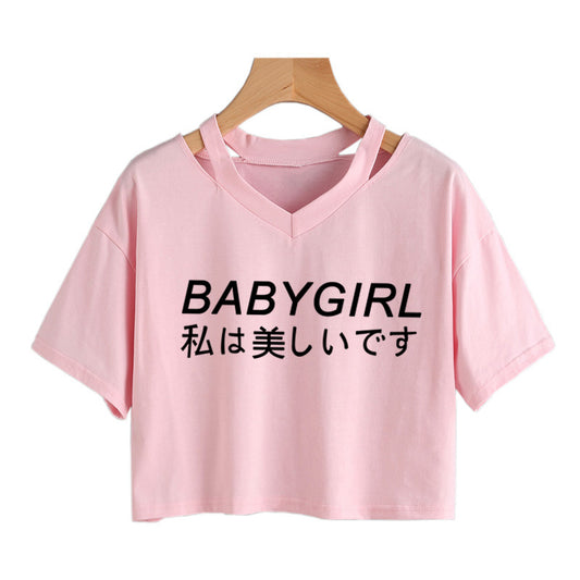 Babygirl Harajuku Crop Top Pink With Black Letters