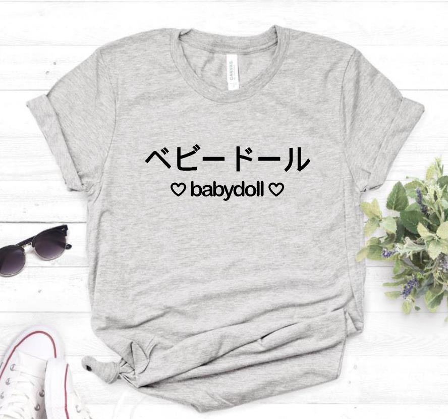 Babydoll Harajuku T-shirt Grey With Black Letters