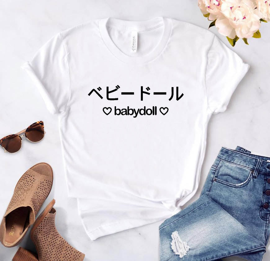 Babydoll Harajuku T-shirt White With Black Letters