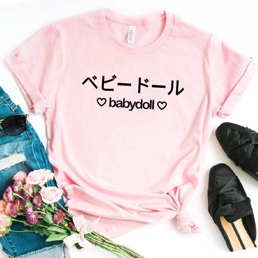 Babydoll Harajuku T-shirt Pink With Black Letters
