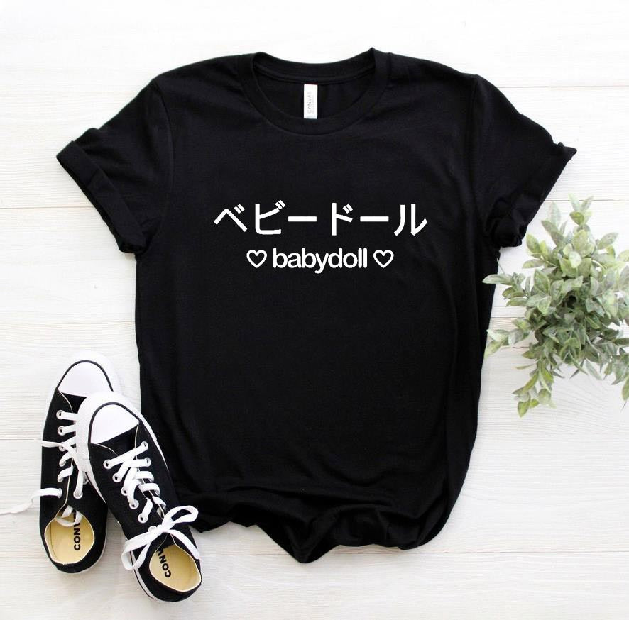 Babydoll Harajuku T-shirt Black With White Letters