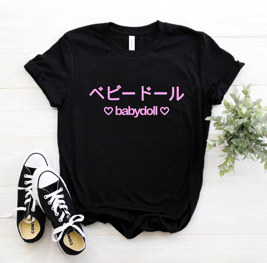 Babydoll Harajuku T-shirt Black With Pink Letters