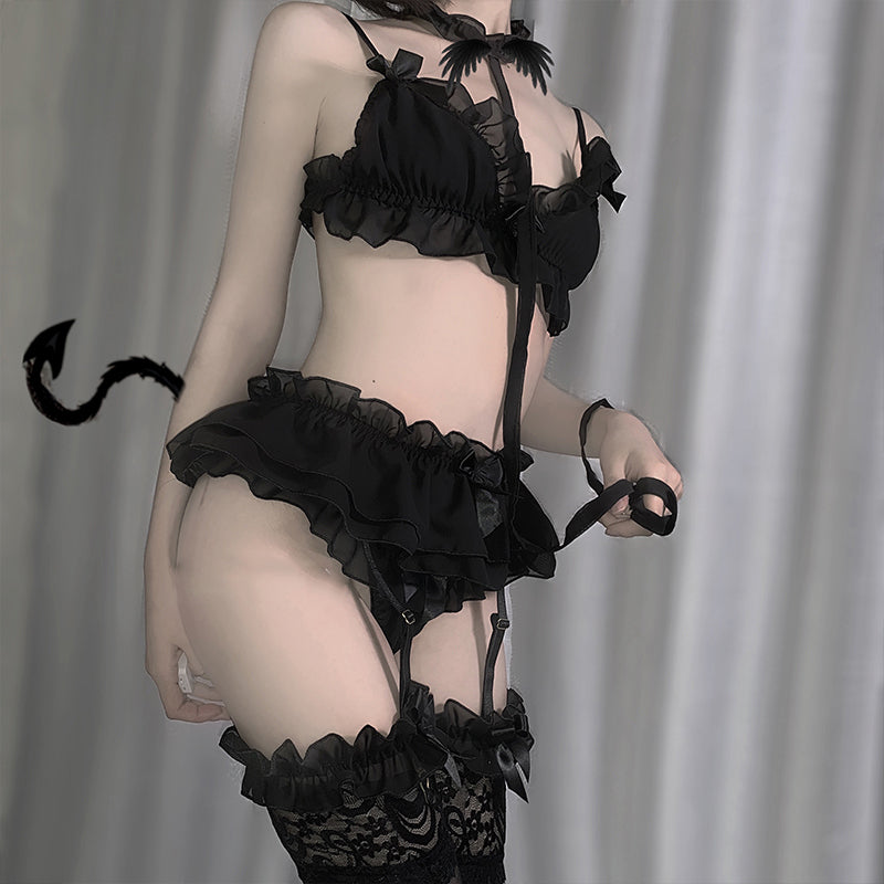 Ruffled Lingerie Black Close Up