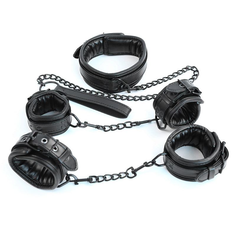 Black Leather Collar and Handcuffs Display