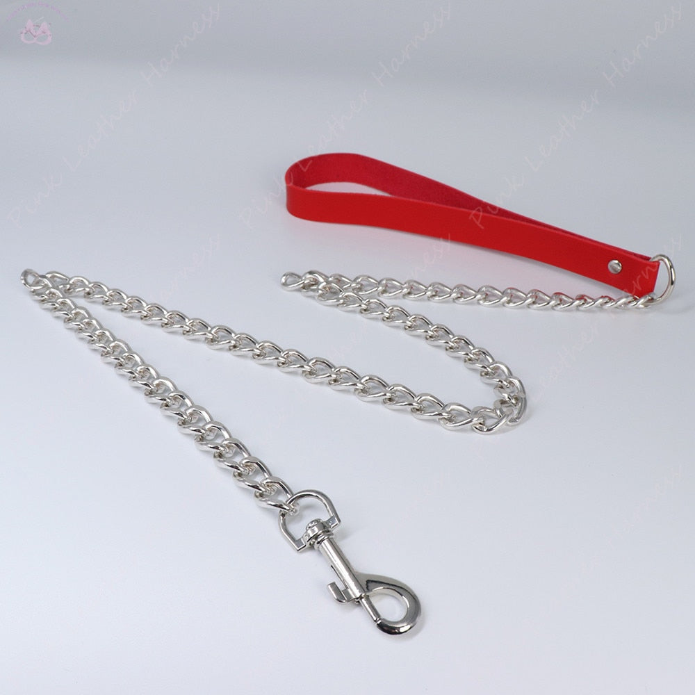 Leather Chained Leash Red