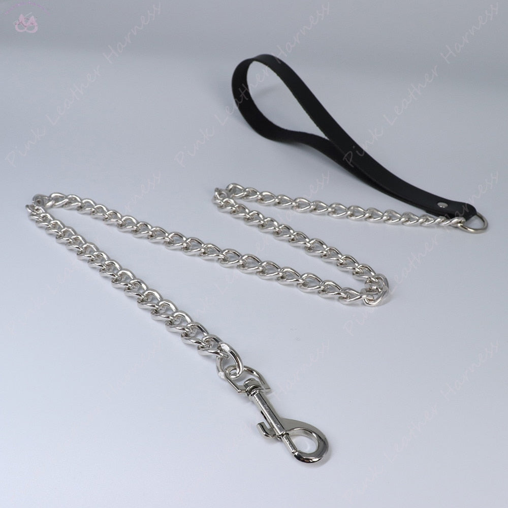 Leather Chained Leash Black