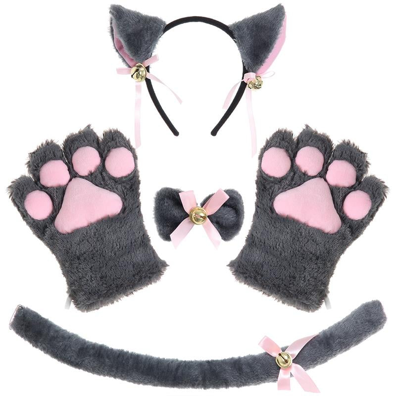 Catgirl Ears And Mittens And Tail Set Gray