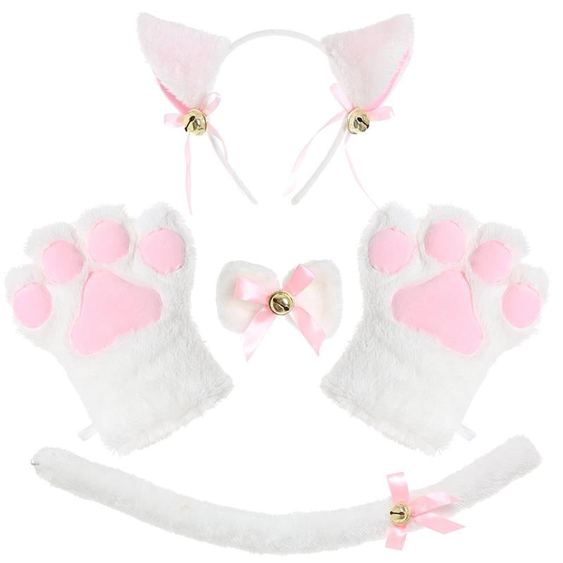 Catgirl Ears And Mittens And Tail Set White