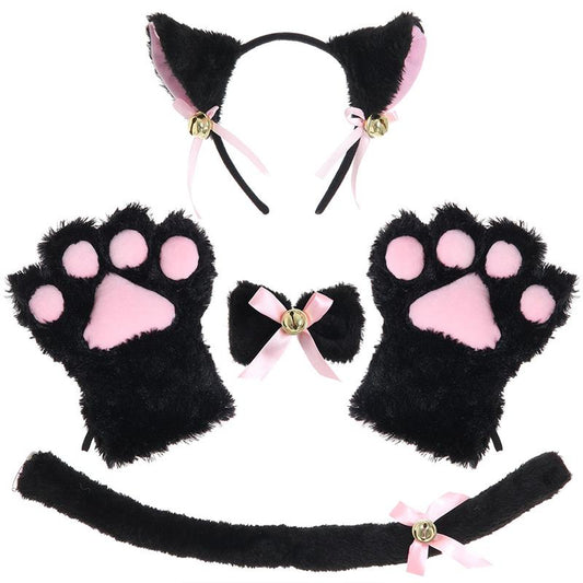 Catgirl Ears And Mittens And Tail Set Black