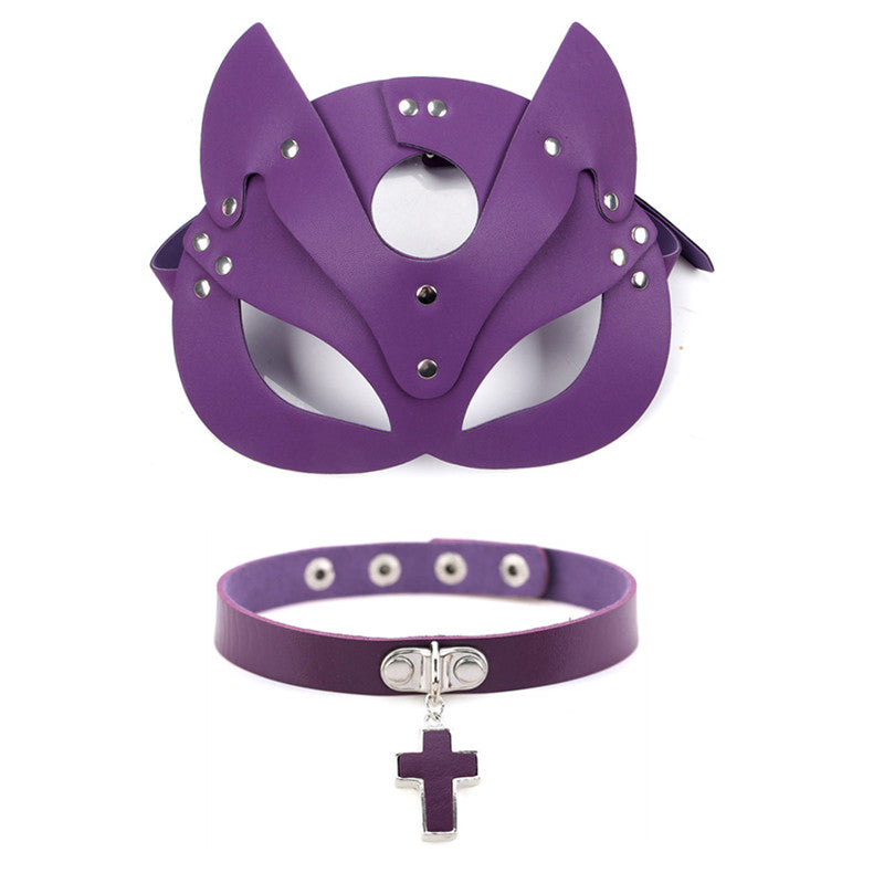 Leather Cat Mask & Choker Purple