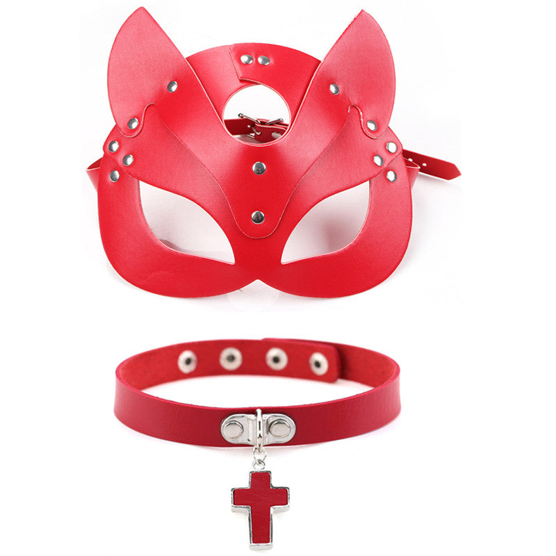 Leather Cat Mask & Choker Red