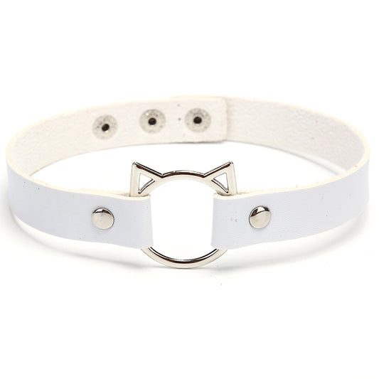 Leather Cat Choker White
