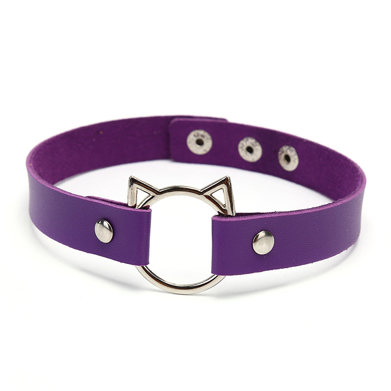 Leather Cat Choker Purple