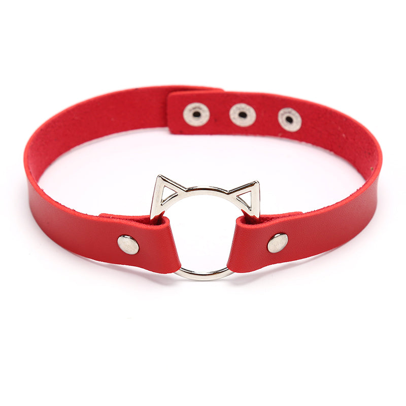 Leather Cat Choker Red