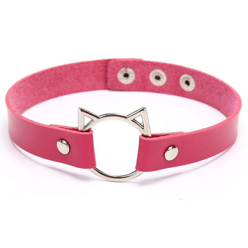 Leather Cat Choker Rose Red