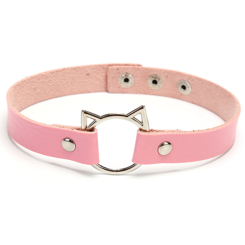 Leather Cat Choker Pink
