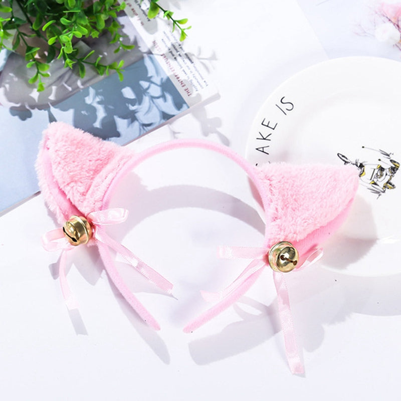 Cat Ears with Bells on Headband Pink