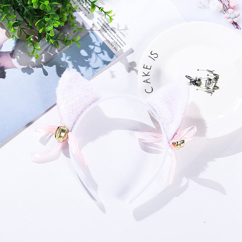 Cat Ears with Bells on Headband White