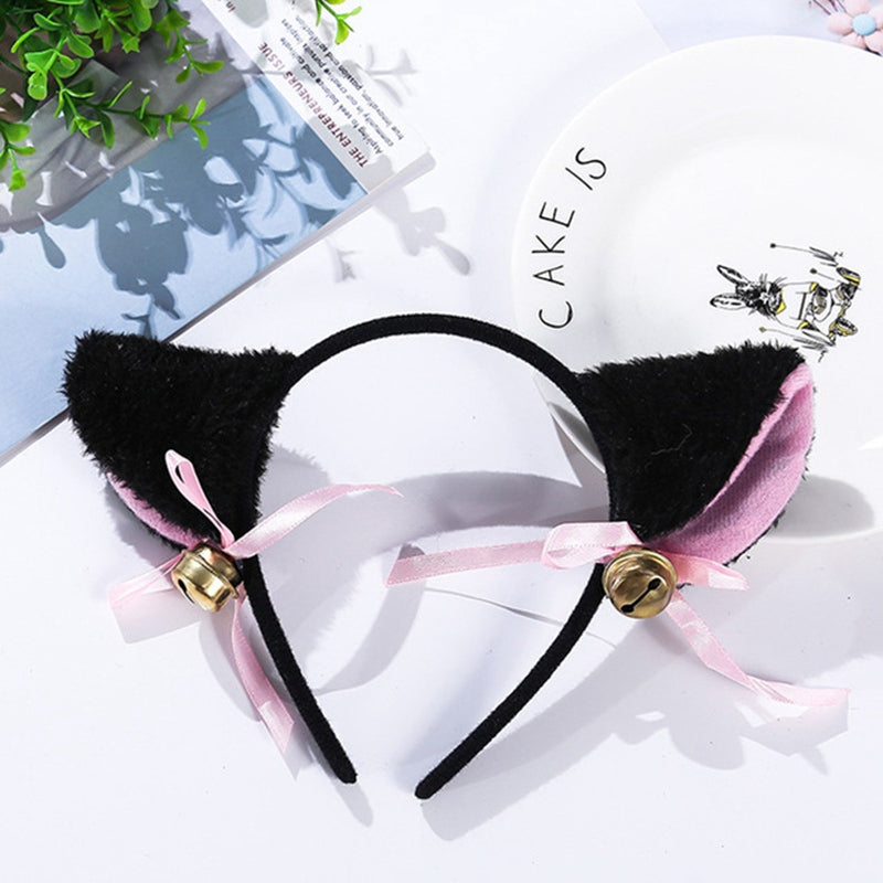 Cat Ears with Bells on Headband Black