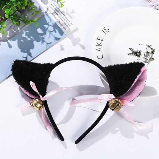 Cat Ears with Bells on Headband Black