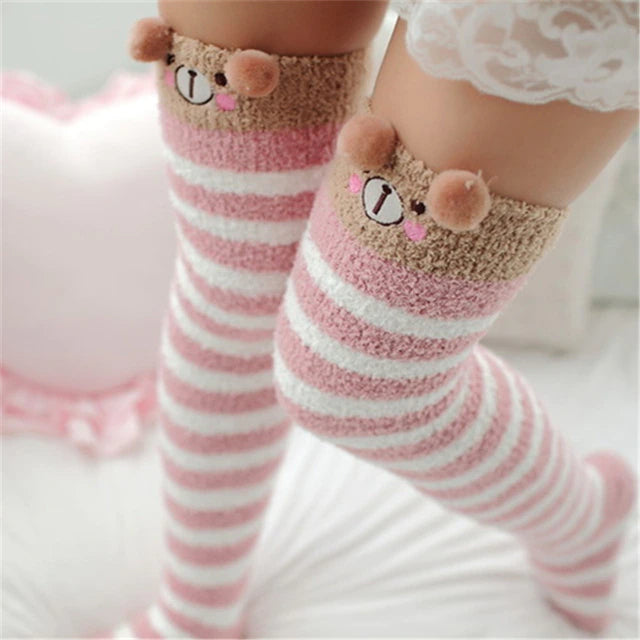 Bear Pink Striped Stockings