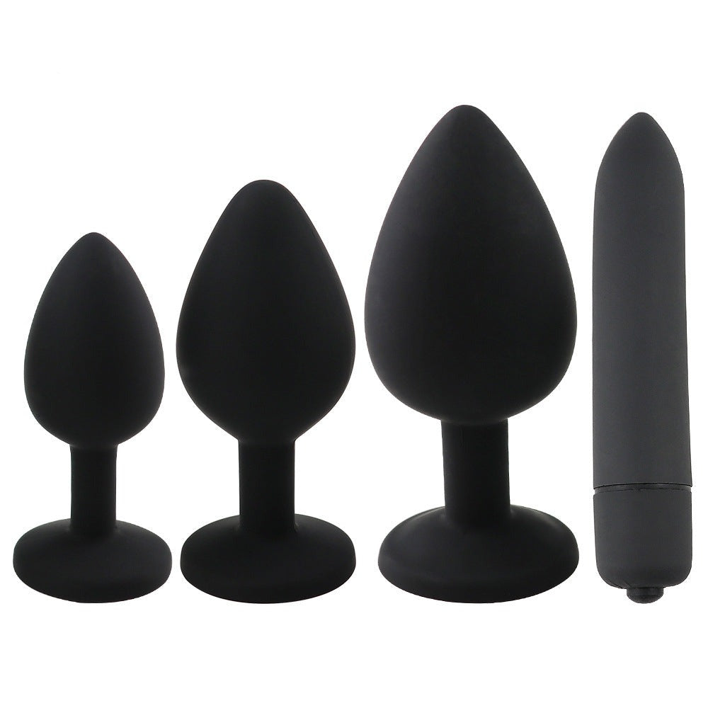 Silicone Plug Set And Vibrator Black Profile