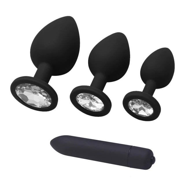 Silicone Plug Set And Vibrator Black