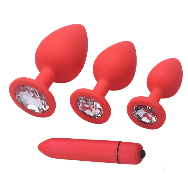 Silicone Plug Set And Vibrator Red