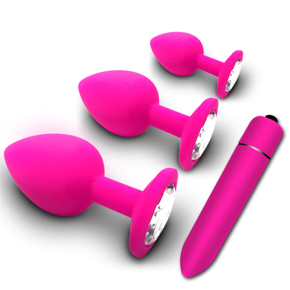 Silicone Plug Set And Vibrator Pink