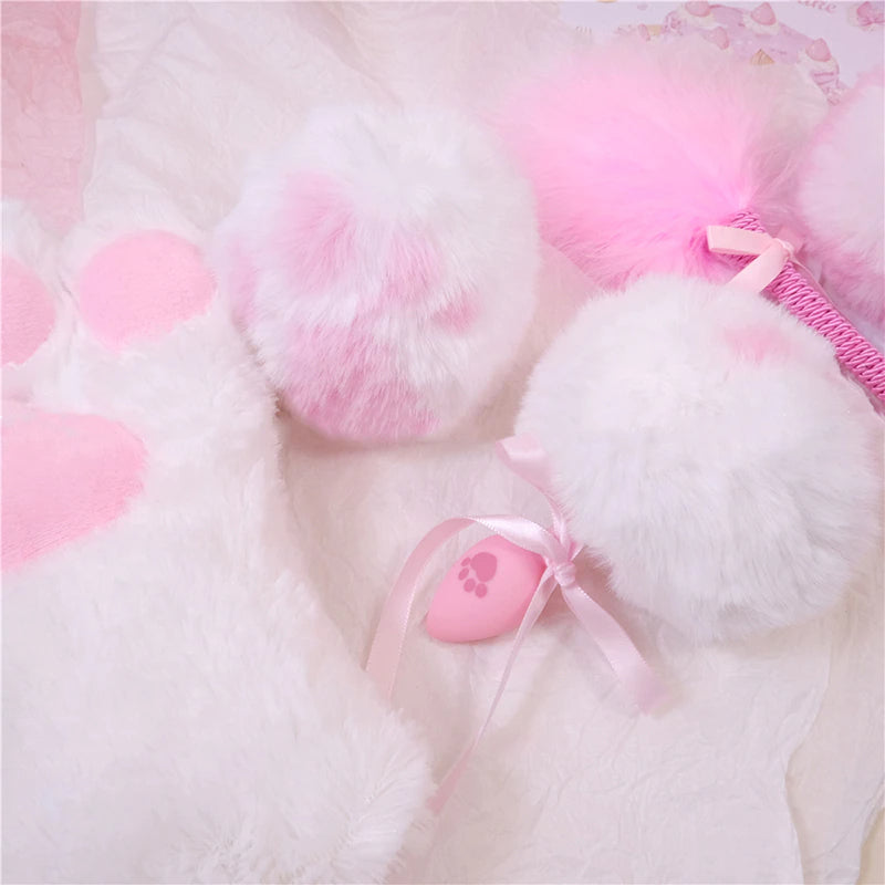 Paw Bunny Tail Plug White and Pink