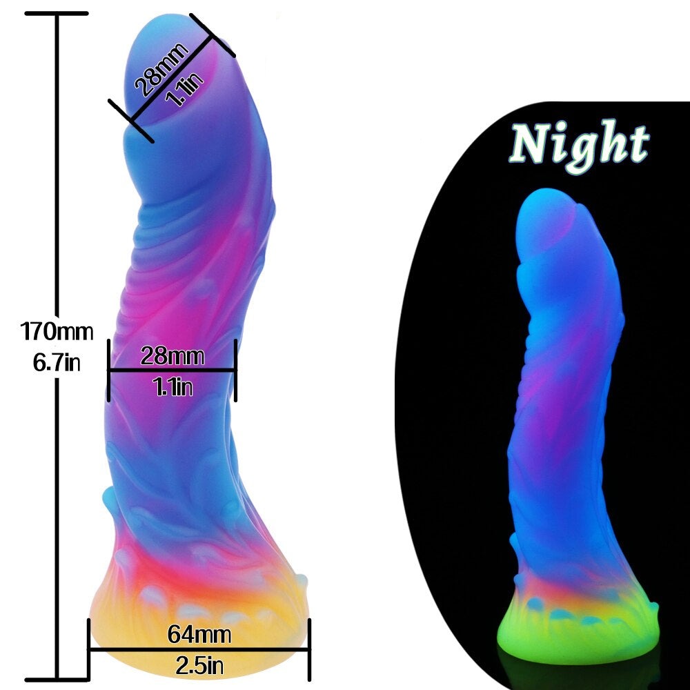 Blue Purple Monster Dildo Glow Measurements