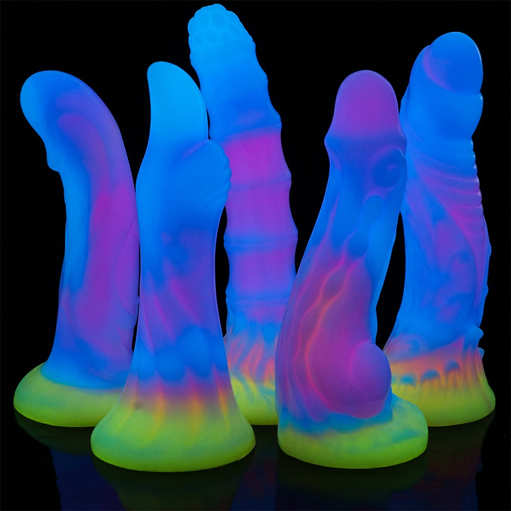 Blue Purple Monster Dildo Set Glowing