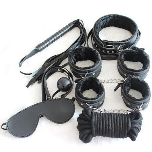 BDSM Restraint Set Seven Pieces Black