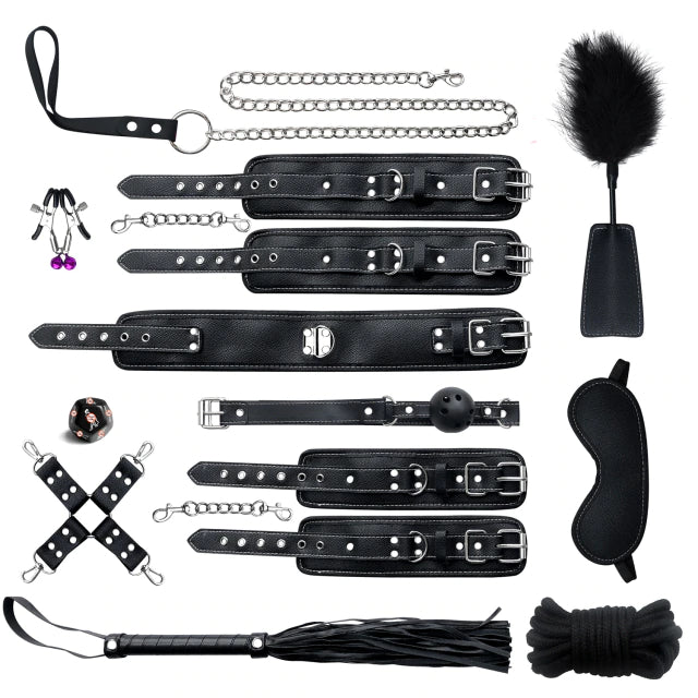 BDSM Restraint Set 10 Pieces Black Profile