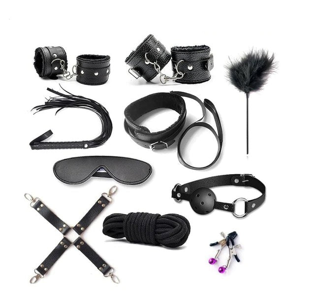 BDSM Restraint Set 10 Pieces Black