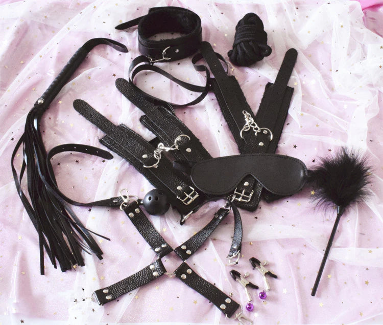 BDSM Restraint Set 10 Pieces Black